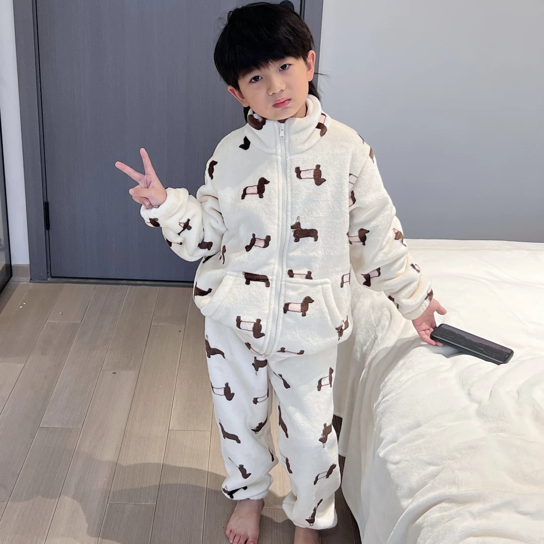 2025冬季韩国高品质亲子加绒家居服睡衣套装洋气印花男女童睡衣