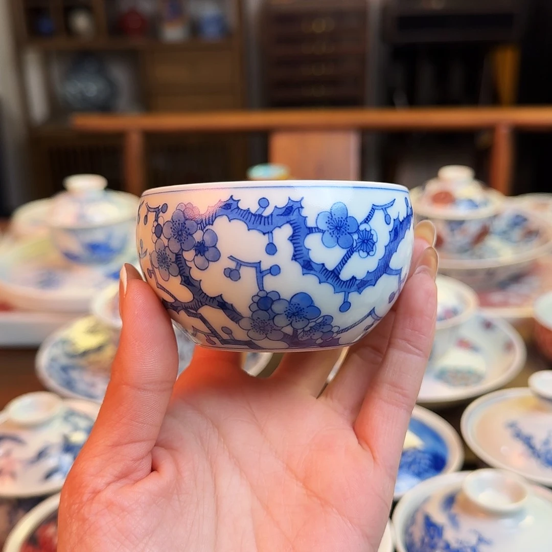 杯柴窑烧制梅花杯纯手绘