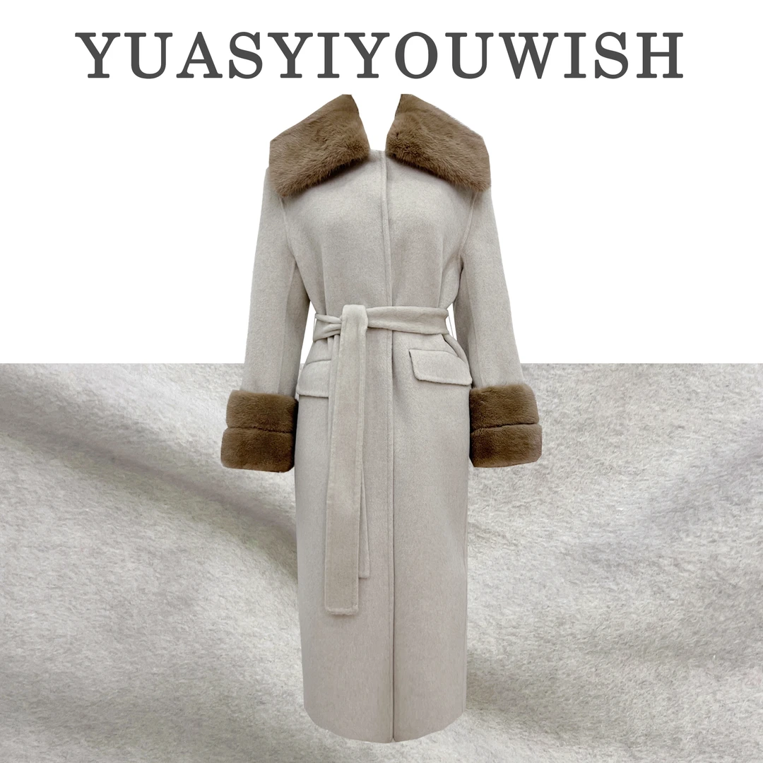 YUASYIYOUWISH|“见微6.0”嵿奢可脱卸水貂皮草长款山羊绒羊毛大衣