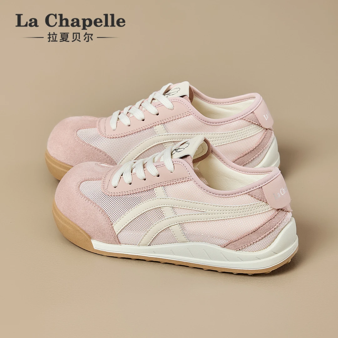 拉夏贝尔丑萌透网阿甘鞋女2025冬季新款小众德训鞋韩版运动小白鞋
