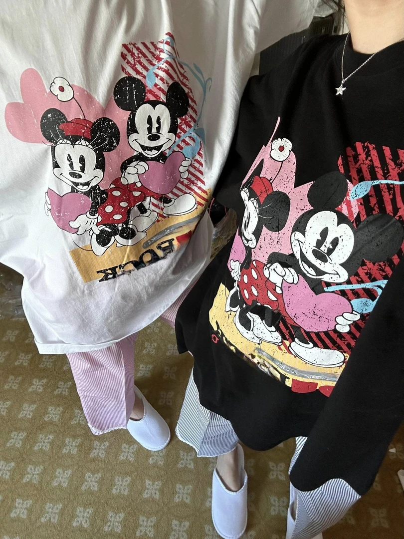 【東ROOM2025】春季新款两米奇印花爱心显白宽松舒适百搭大版短袖女