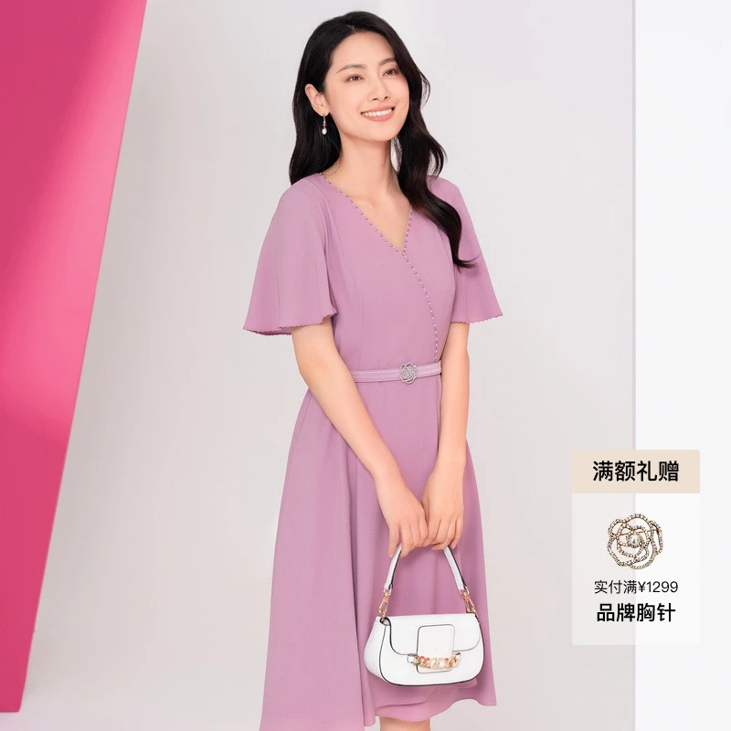 【清逸凉韵】凉感醋酸珂莱蒂尔商场同款裙子法式小众收腰显瘦连衣裙