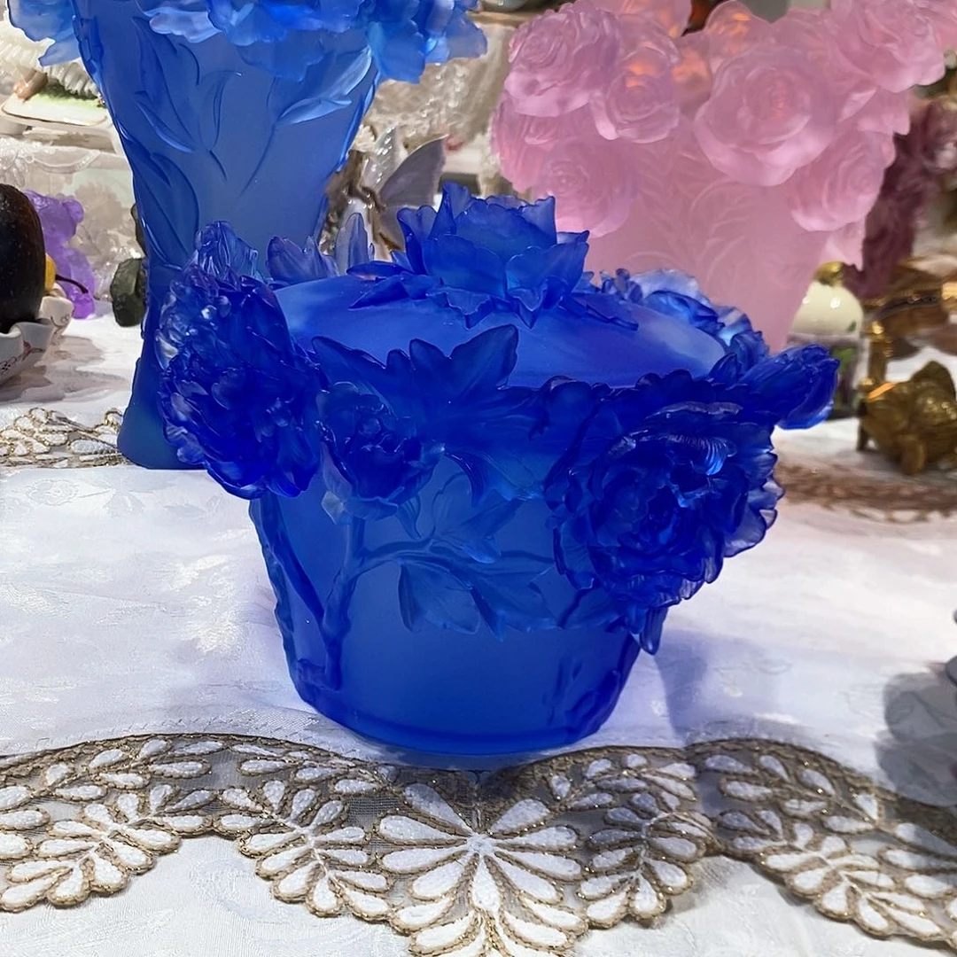 摆件QAA304脱蜡水晶牡丹花糖罐