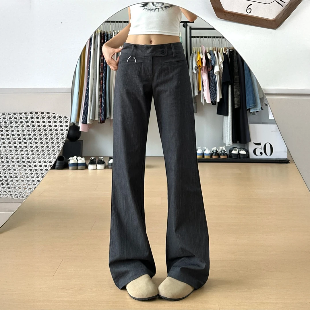 复古微喇西装裤女秋季新款胖妹妹mm宽松显瘦双排扣设计感休闲长裤