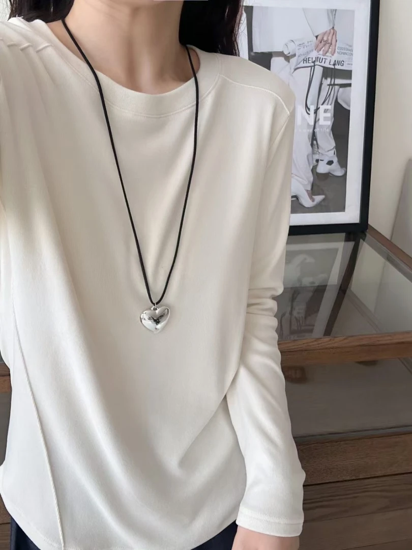 鱼骨长袖保暖千金风修身型拼接韩版T恤简约内搭女时尚