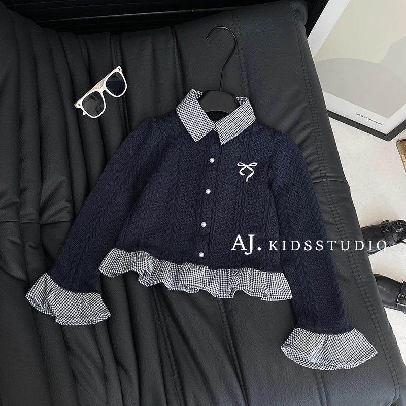 【现货】阿卷2025春装韩版个性儿童假两件拼接设计针织毛衣MPG5643