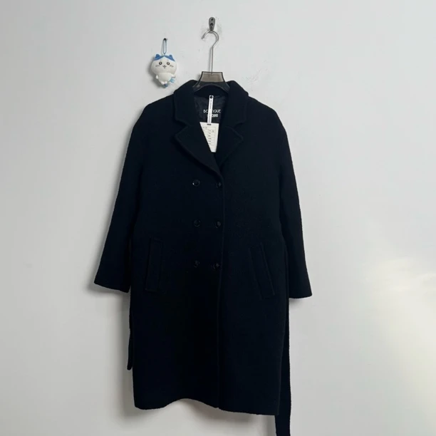 99新 Moschino/莫斯奇诺 Moschino莫斯奇诺绵羊毛黑色大衣 38码