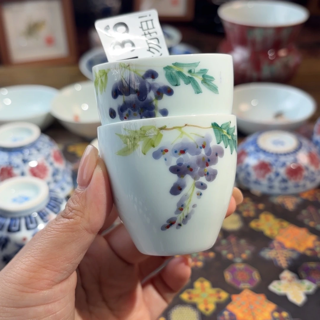 陶孤品福利青花手绘杯杯杯杯一对