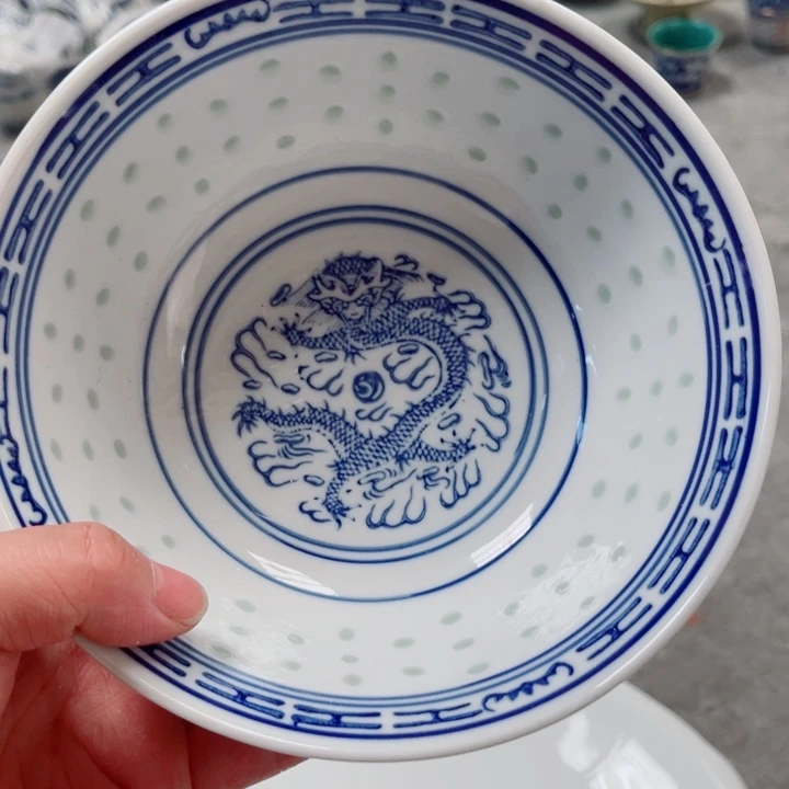 青花玲珑7寸面碗龙纹