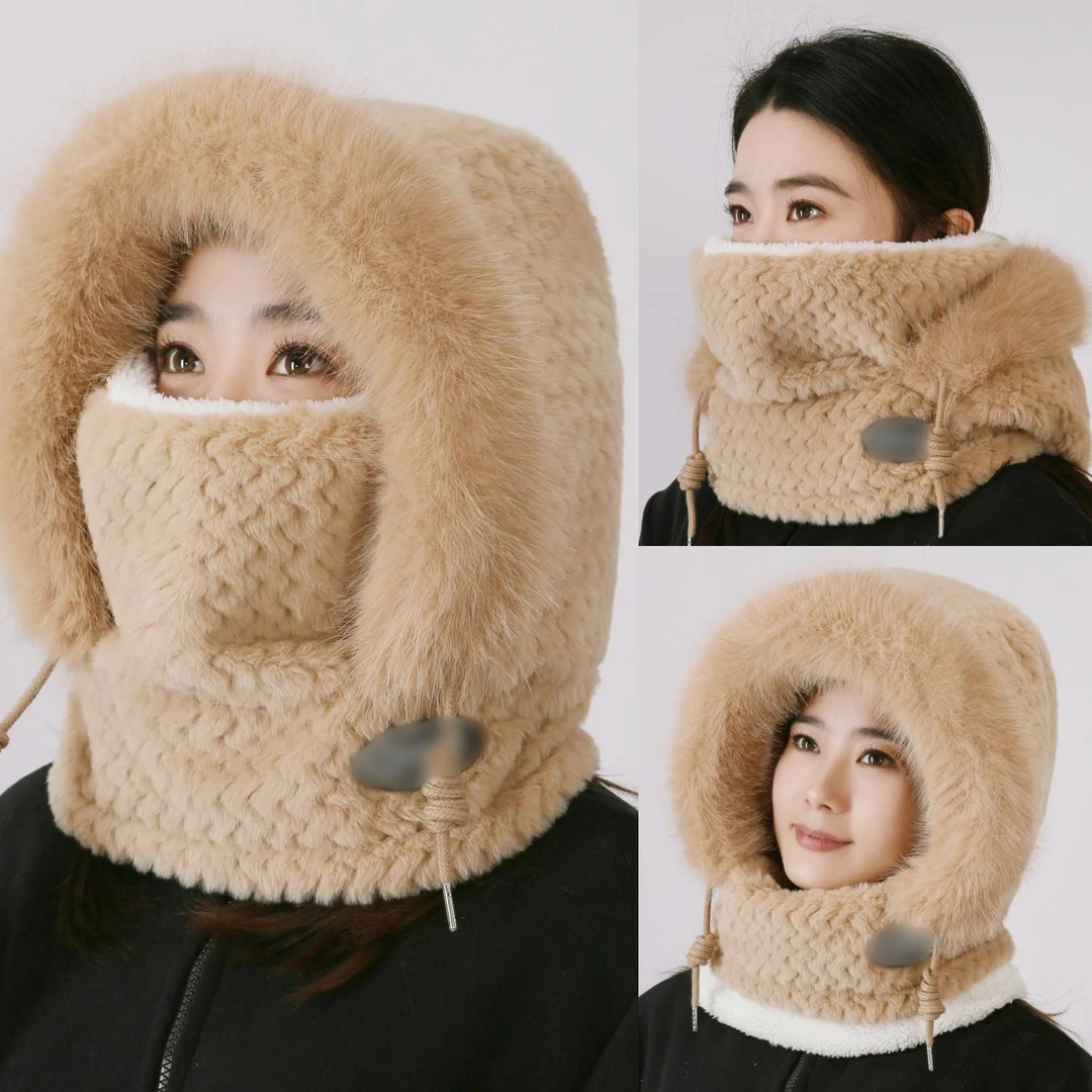 无檐帽子冬季女面罩围脖帽遮脸护耳帽韩版加厚保暖护颈毛绒防风一