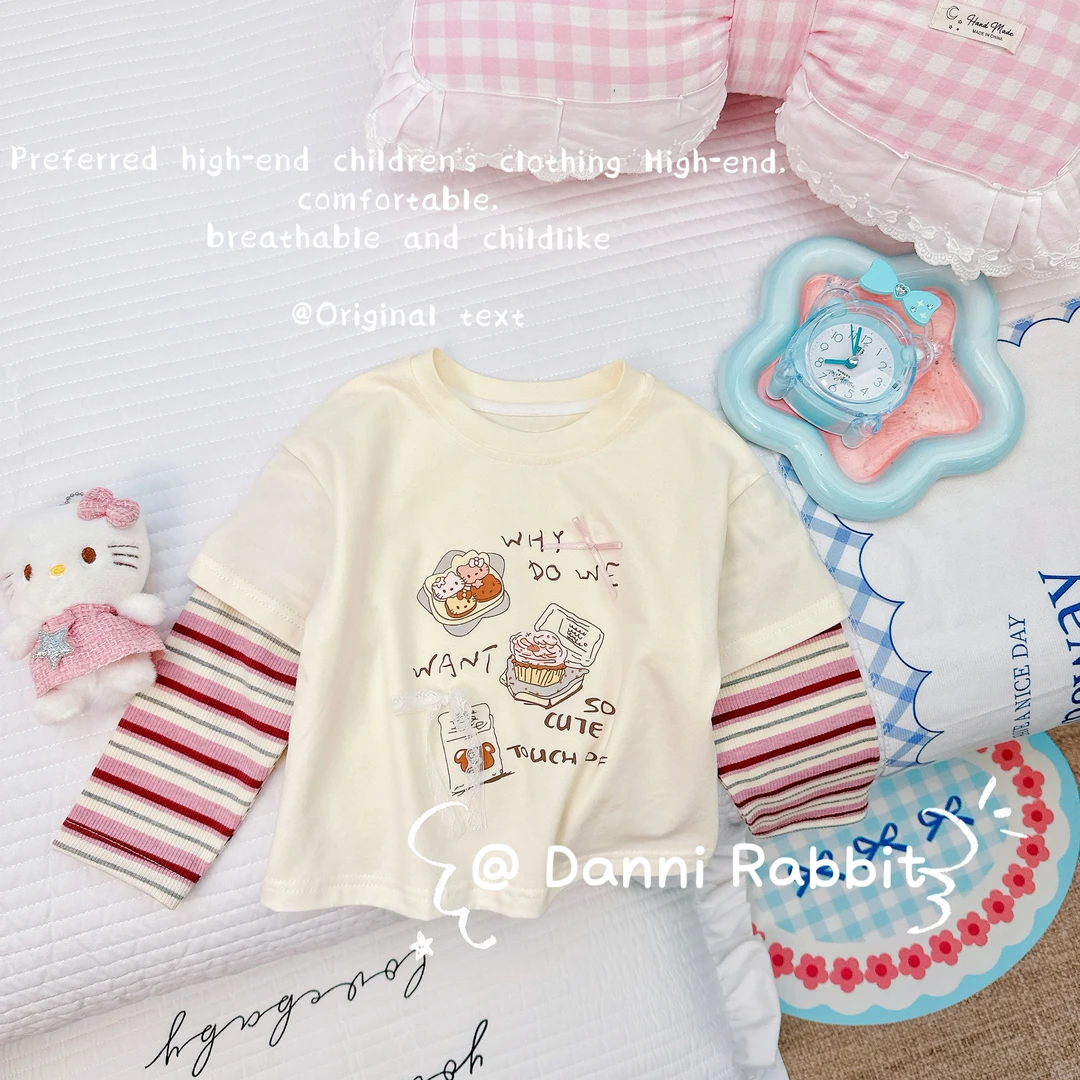Dannirabbit【韩版】拼接假两件印花女童打底衫【K-3096】