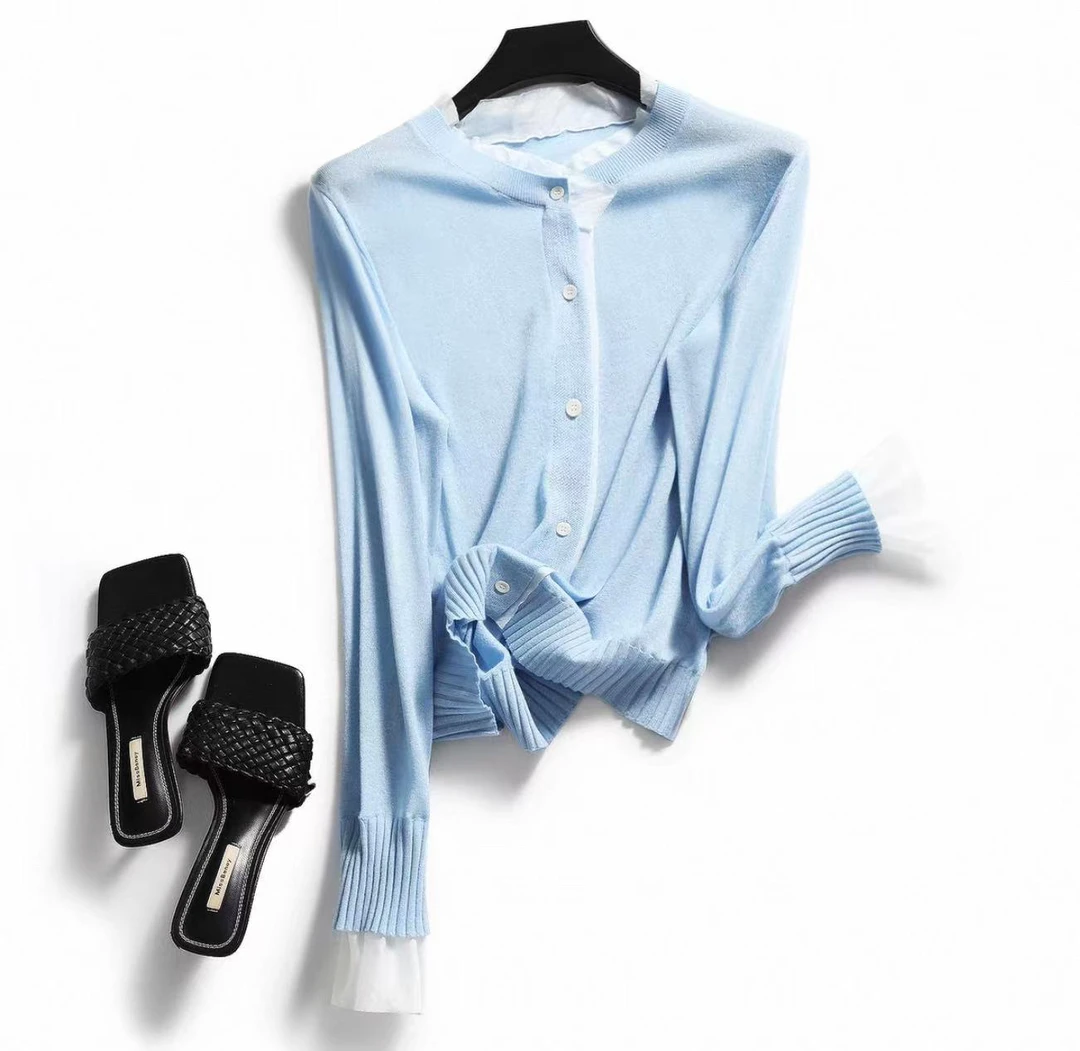 桃子自制 5058 极简风拼接针织上衣