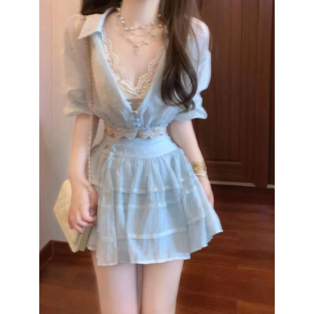 今年流行的女装套装小个子漂亮独特衬衫半身裙两件套2025秋季新款