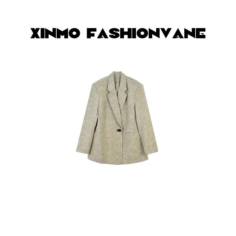 【XINMO买手店】高级感轻奢烫钻斜扣气质长袖西装外套女C24122505