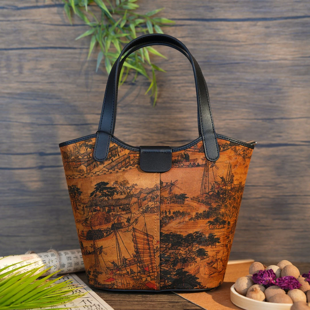 丽百年新中式清明上河图国风复古优雅手拎斜挎包LC2063手拎斜挎包