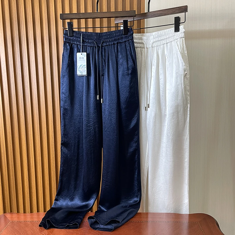 矜贵在工艺！100%三醋酸光泽褶皱肌理高级垂坠夏直筒休闲裤男宽松