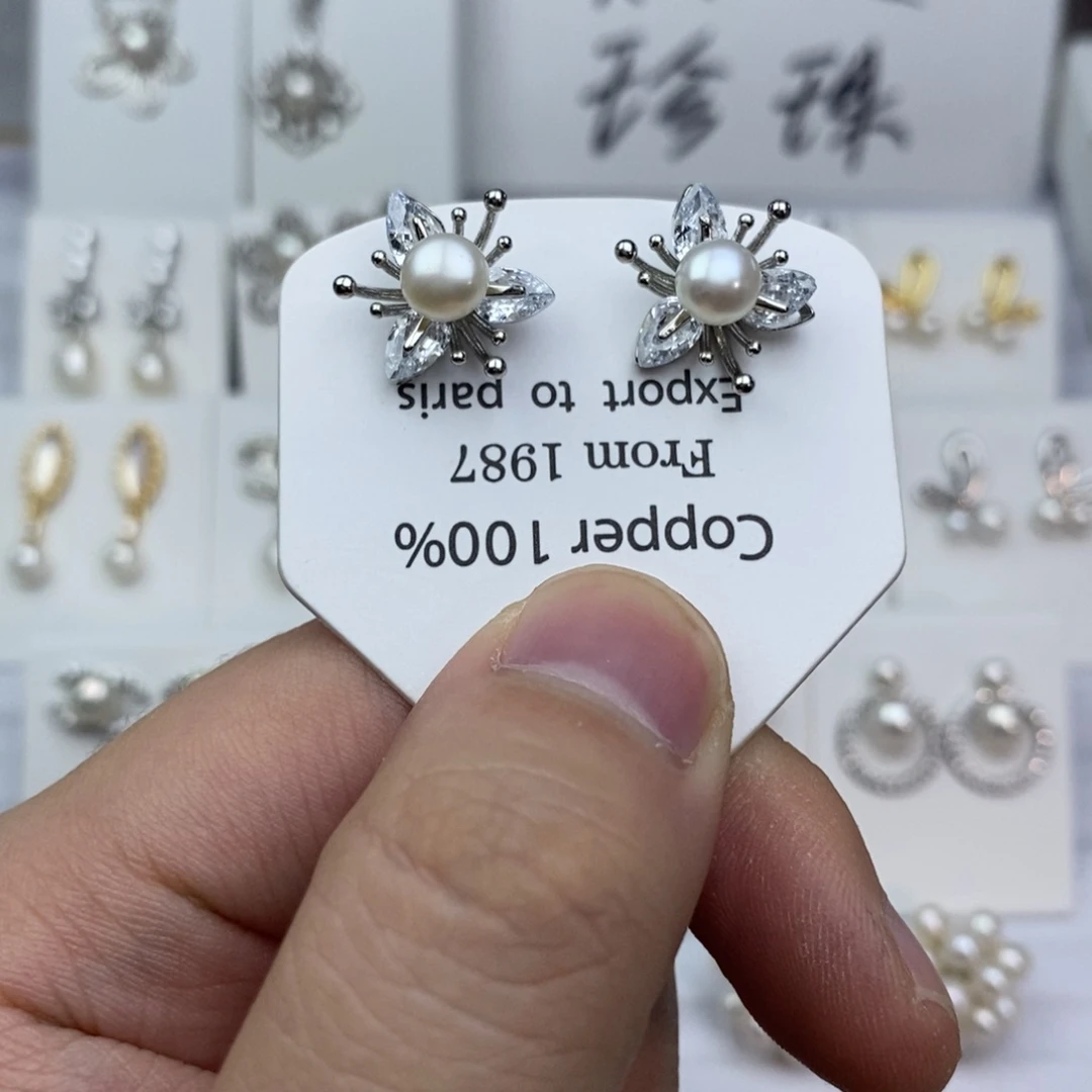 淡水珍珠耳饰银S925镶嵌