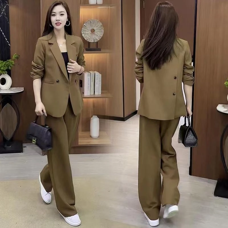 2024春新款韩版小西装套装女时尚休闲气质职业装阔腿裤西服两件套