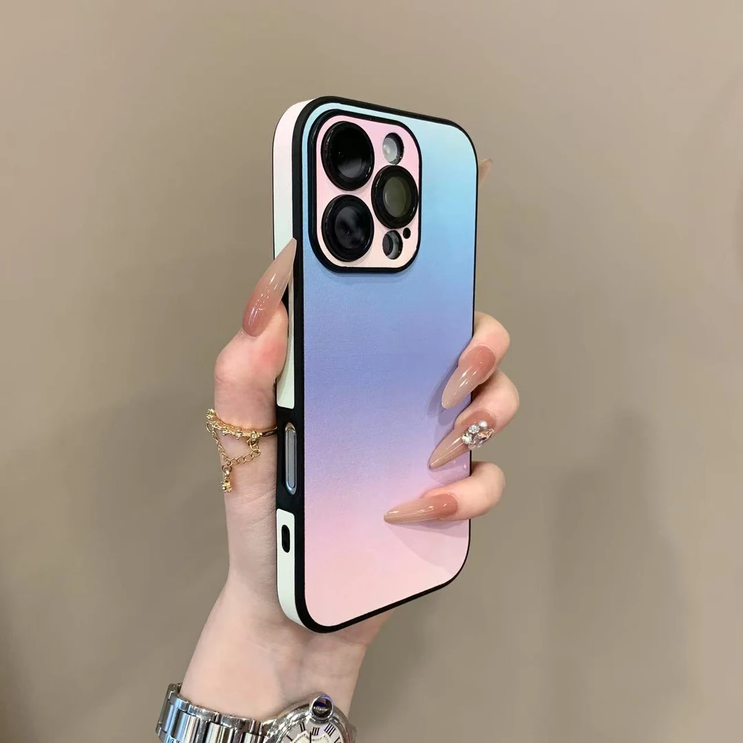 全包镜头膜渐变皮纹适用苹果16promax手机壳15网红14防摔13新款女