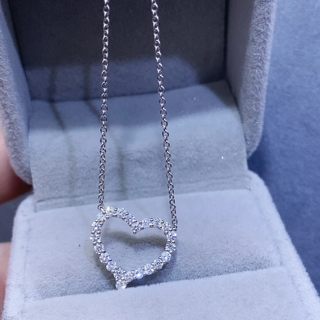 颈饰钻石18K金镶嵌爱心满钻项链k白