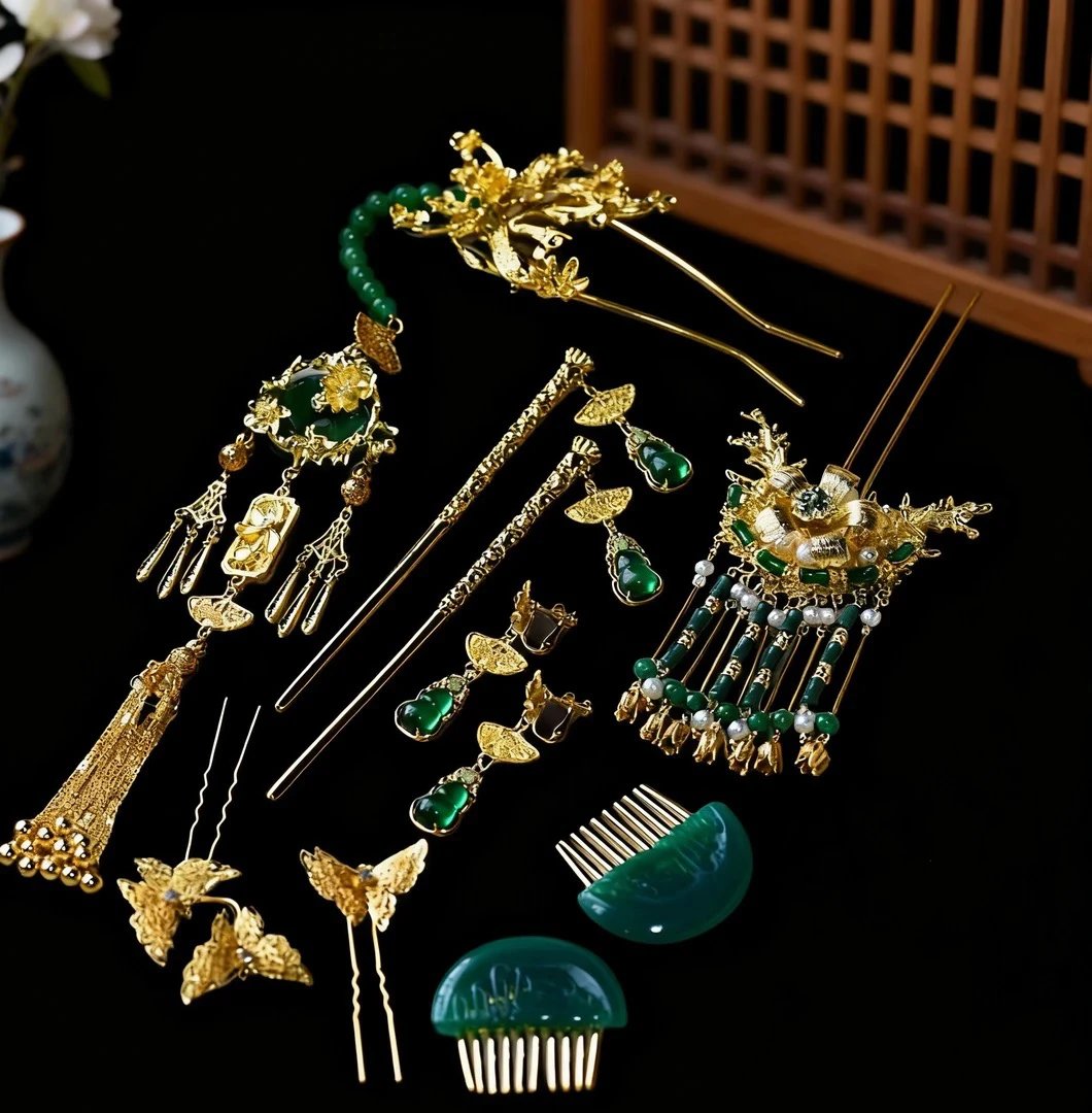 z8402新娘头饰百搭龙凤褂气质金绿新款汉服旗袍新款流行热卖分体