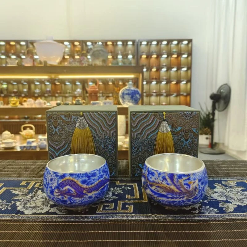 青花龙+凤禅定主人杯茶杯品茗杯-2321