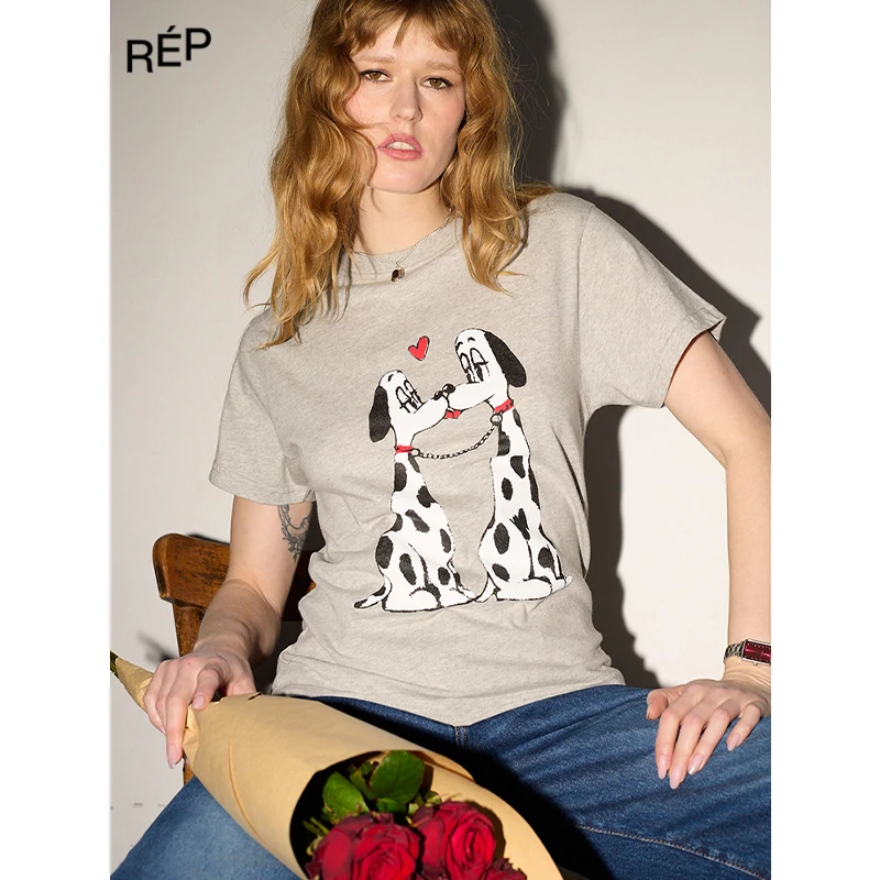 REP-CARNE BOLLENTE设计师品牌灰色狗狗短袖T 25FW女装秋冬新款