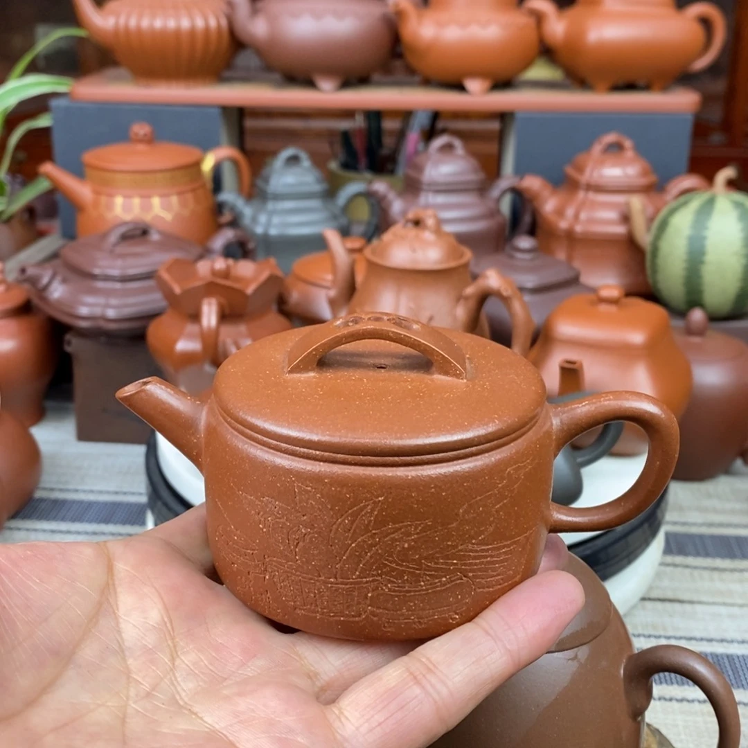 紫砂茶壶汉瓦150cc原矿宝山红降坡泥