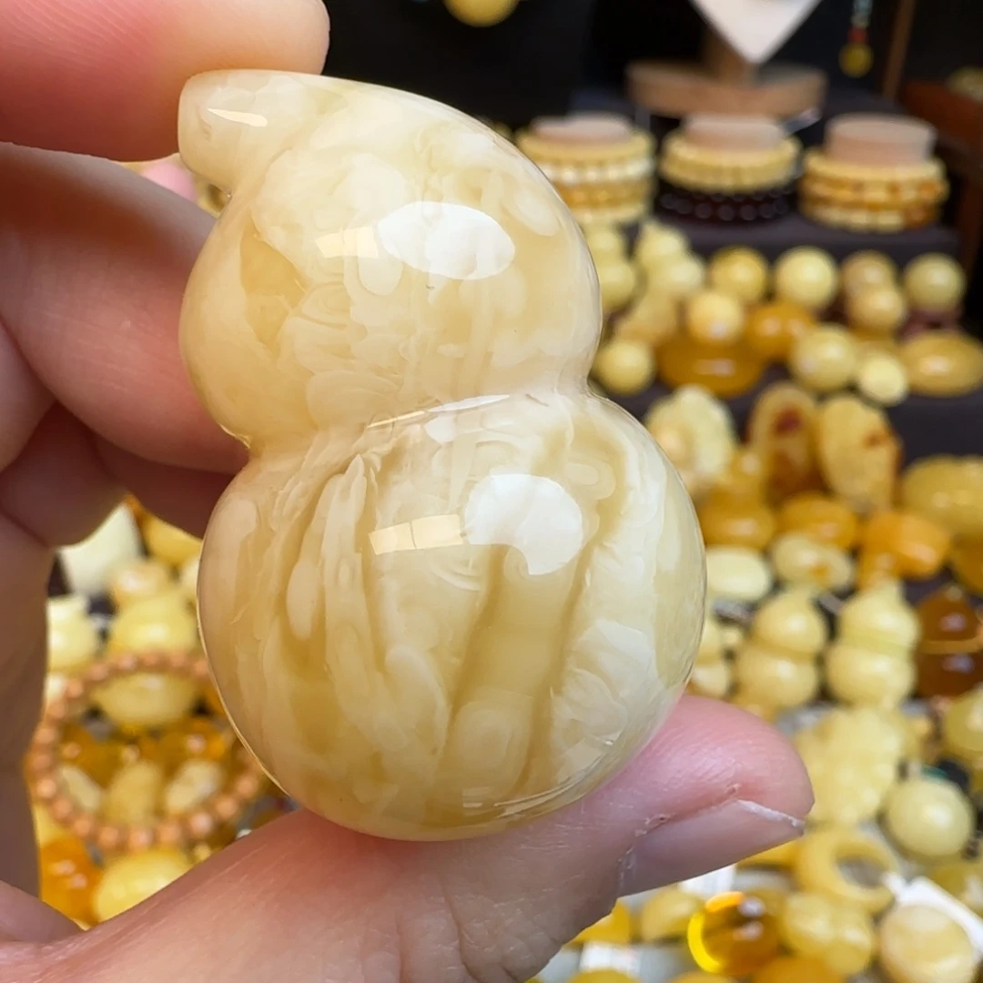 琥珀未镶嵌吊坠(赠链)天然俄料虎皮妖花蜜蜡葫芦吊坠