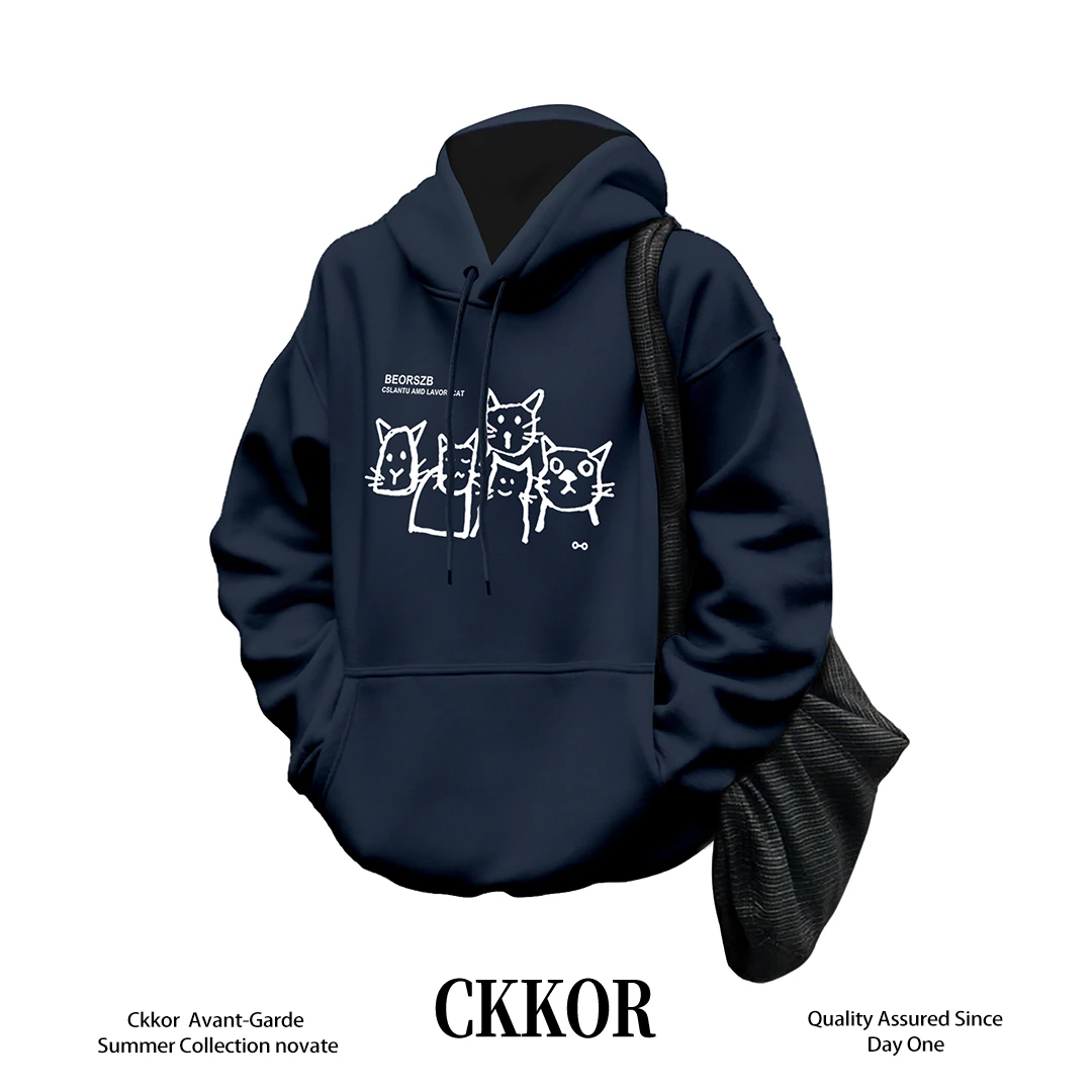 CKKOR美式潮牌连帽卫衣重磅加绒复古宽松外套男女百搭时尚上衣服