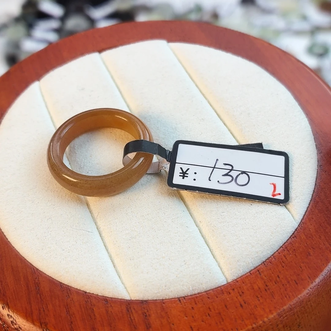 和田玉（糖玉）未镶嵌戒指Q30糖色小细条内径16.9港码14