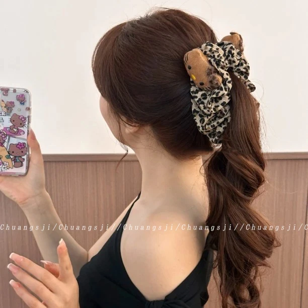 复古kitty豹纹多层香蕉夹女2025新款高级感大号马尾夹竖夹横褶皱