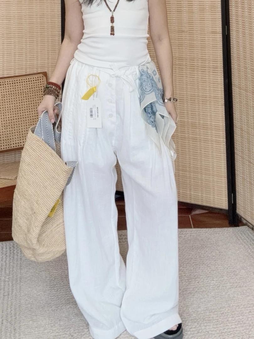 （普吉岛）苎麻小众慵懒简约白个性阔腿裤宽松休闲裤