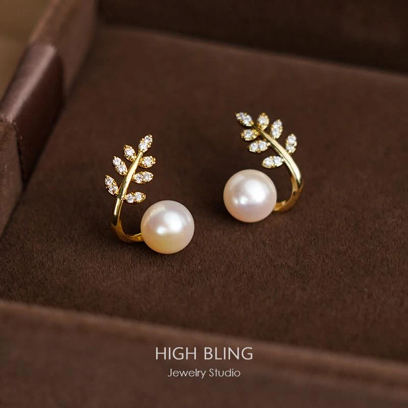 铁合金莫桑石耳饰 精美礼盒天然淡水珍珠叶子蚊香盘耳夹耳骨夹小