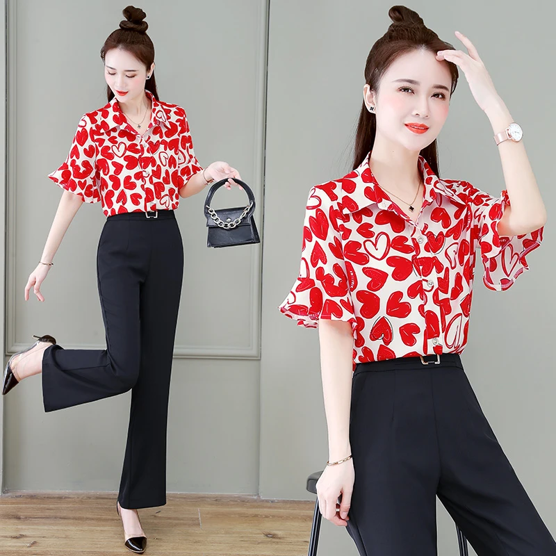 轻职风时尚套装女2025夏季新款显瘦上衣气质衬衫阔腿裤两件套潮流