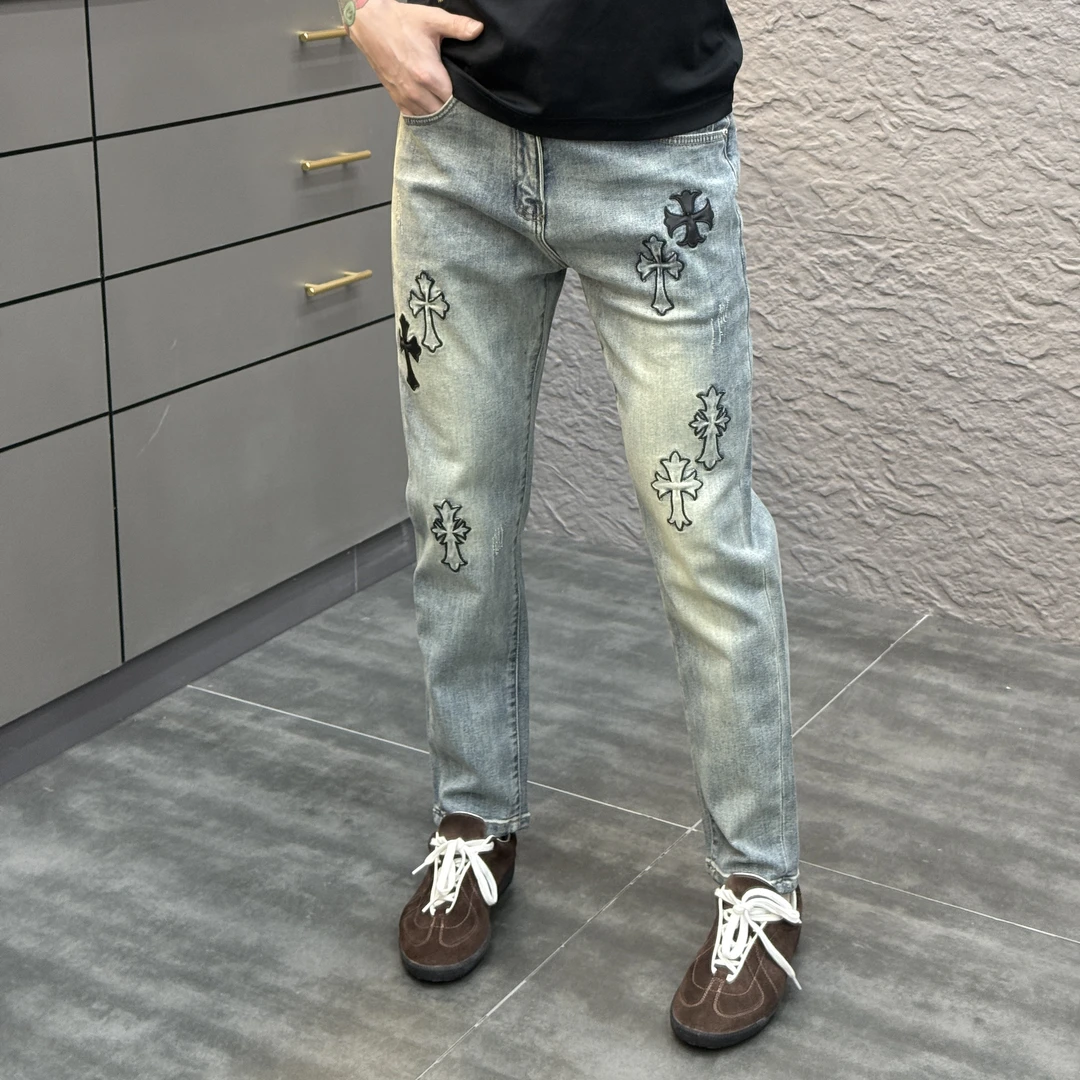2025春季新款时尚休闲百搭刺绣夏季薄款男士牛仔裤91960-2