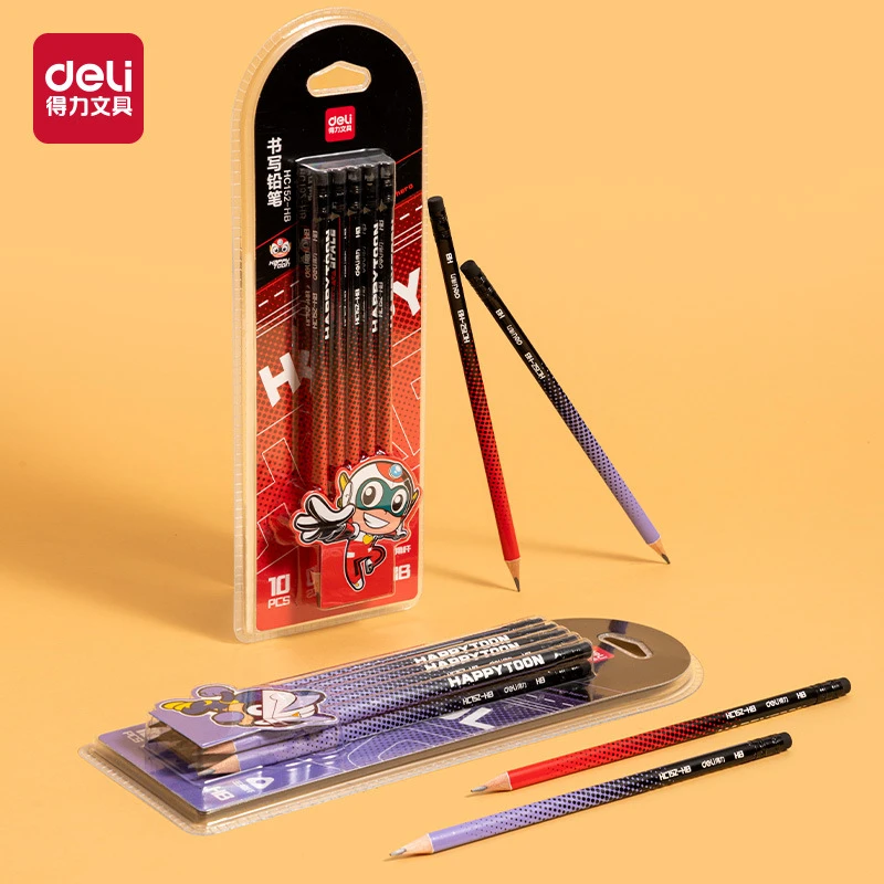 得力HC152-HB开心超人卡通儿童正姿三角杆铅笔带橡皮头小学生用