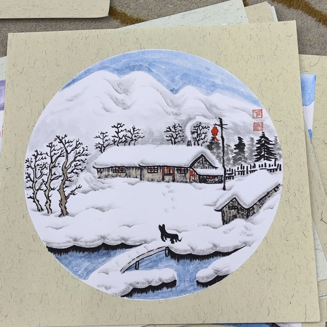 国画李红卡纸山水艺