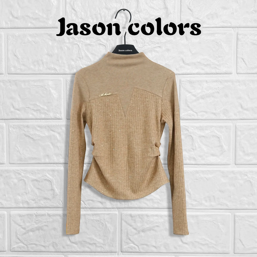 【Jason colors】轻奢百搭修身冬季时尚气质燕麦色显瘦针织上衣长袖