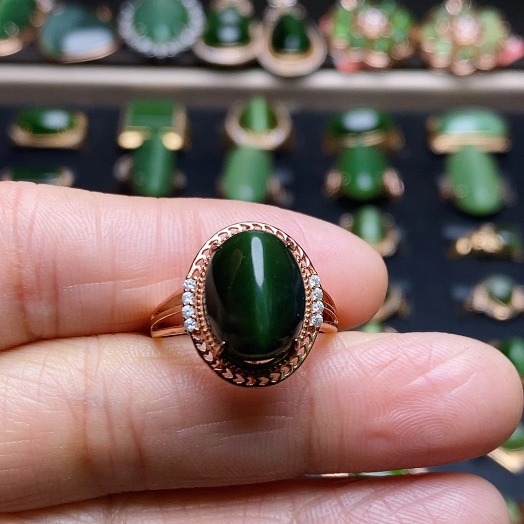 和田玉（碧玉）戒指银S925镶嵌