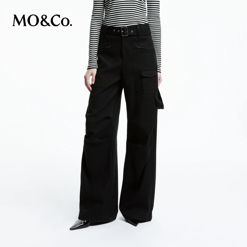 MOCO工装裤春秋宽松捏褶立裁阔腿裤(附本布腰带)MBD1PATT07