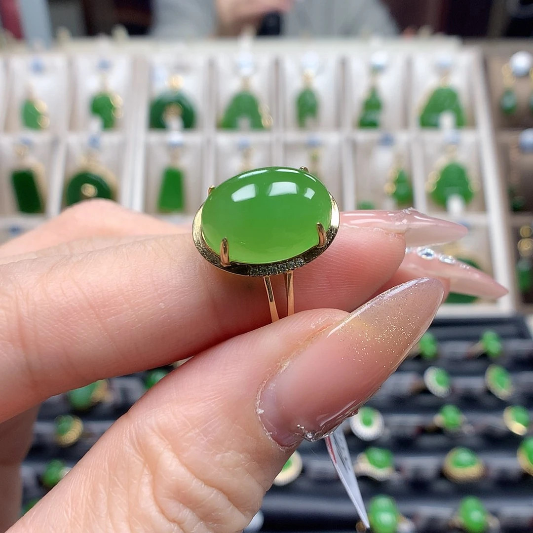 和田玉戒指18K金镶嵌1014