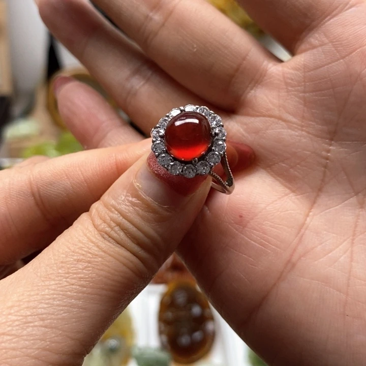 蛇纹石玉戒指银S925镶嵌