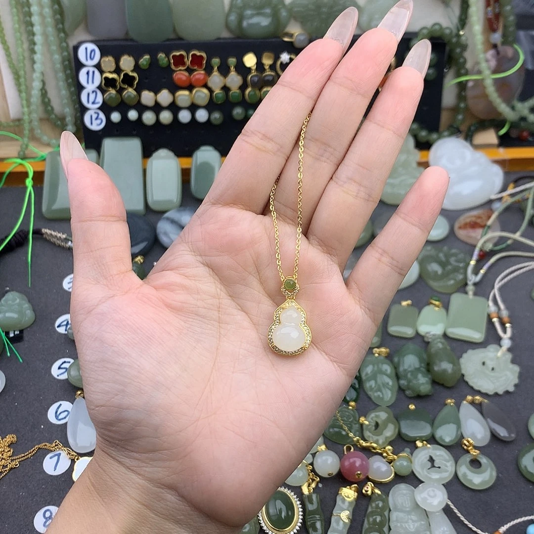 和田玉银S925镶嵌吊坠(不含链)