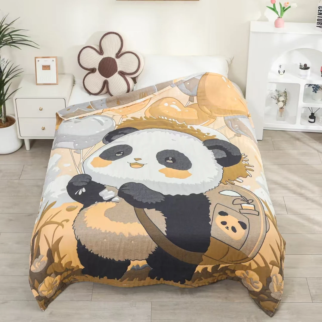 【背包熊猫】 200cm x 230cm 纯棉多功能轻奢超柔轻奢泡芙被