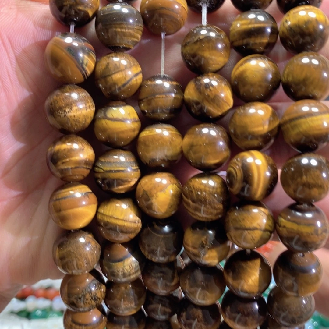 未镶嵌玛瑙/玉髓珠宝半成品天然虎眼石一条卡14mm