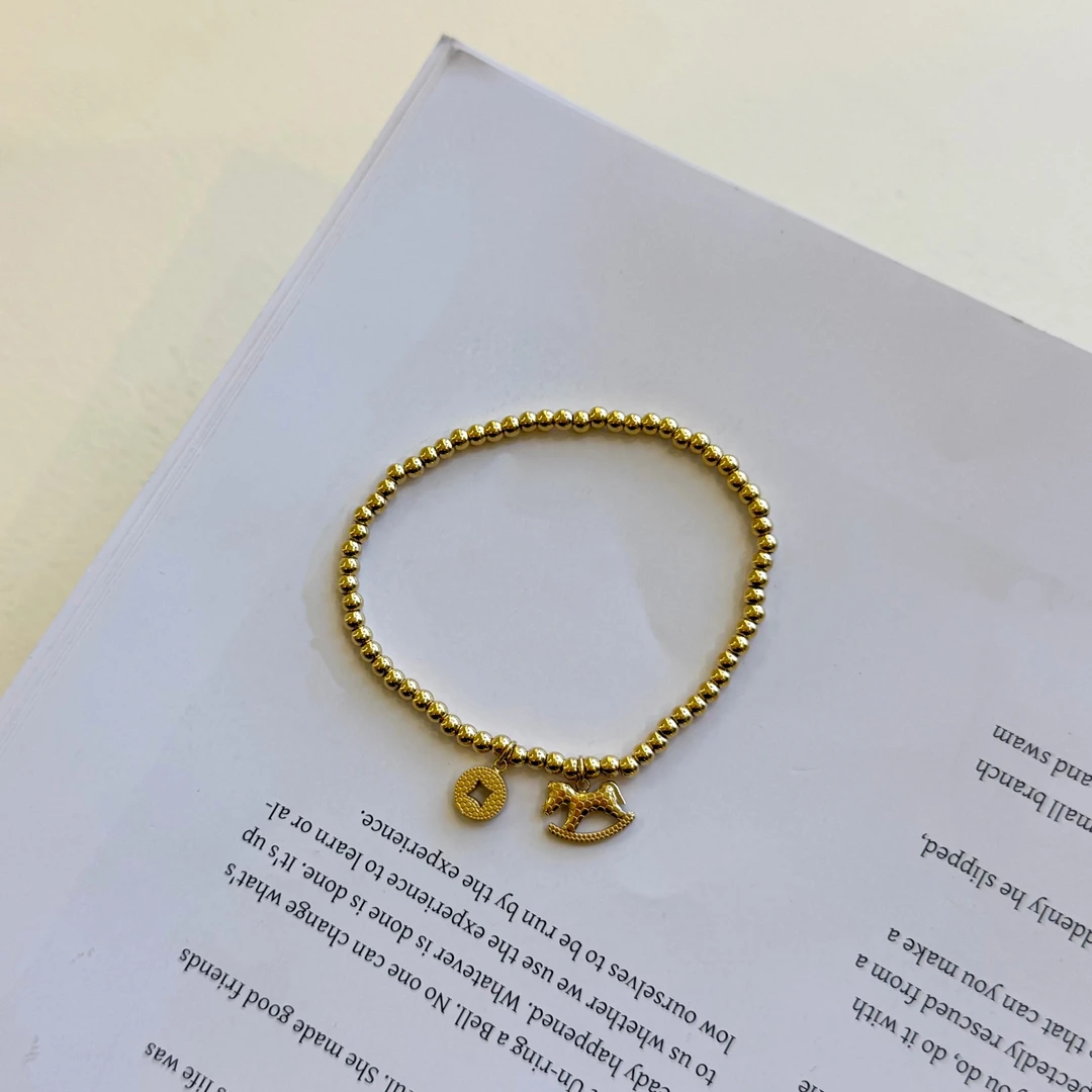 钛钢手链 李园家1号店-1178-马上有钱 轻奢金色铜钱木马手链