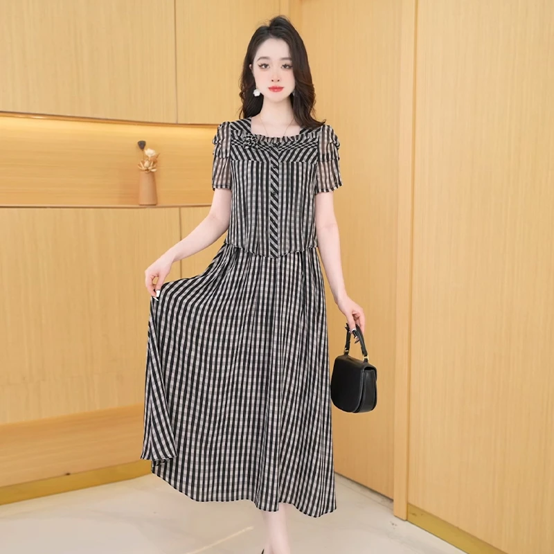 【连衣裙】夏季时尚气质休闲洋气韩版显瘦条纹减龄女装连衣裙