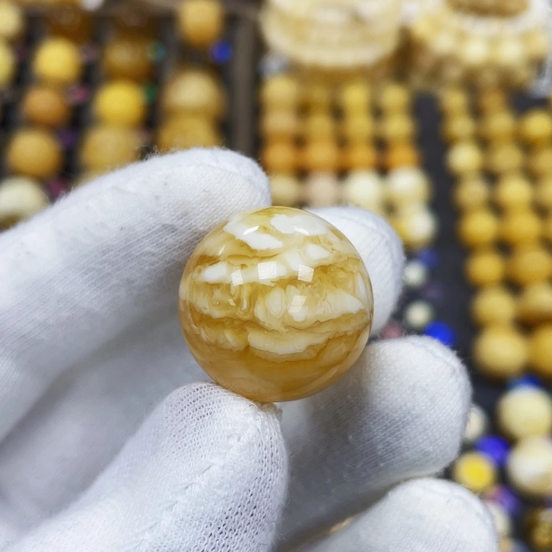 蜜蜡珠宝奇石未镶嵌22.3mm橘金瓷白虎皮款｜圆珠·段掌柜