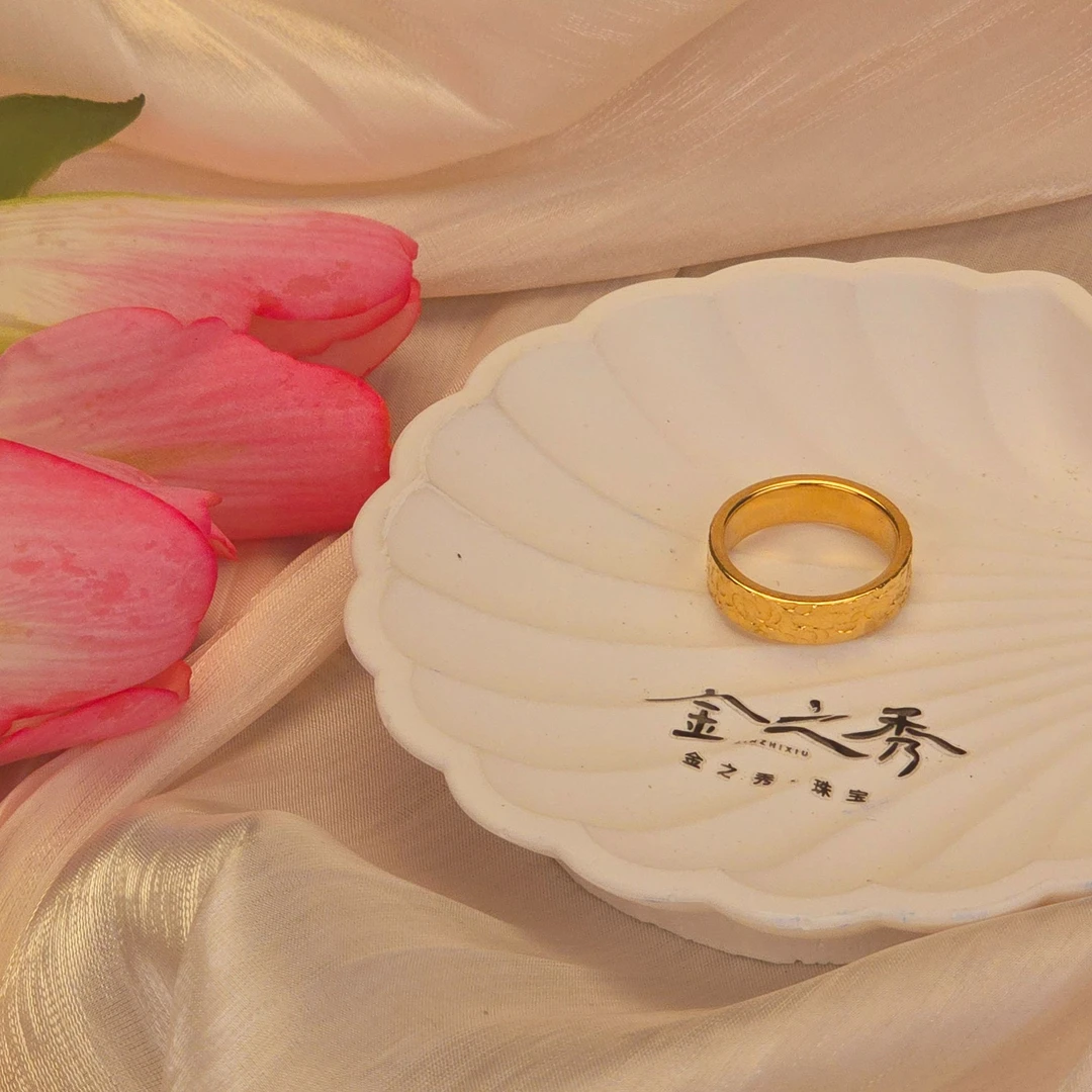 金之秀珠宝  宽版碎碎冰戒指闭口情侣简约指环七夕送礼物